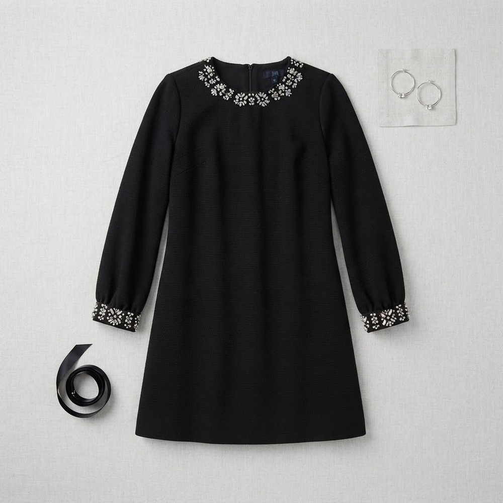 J.Crew Embellished Shift Dress Women 2 Black Pearl Rhinestone Cocktail Holiday